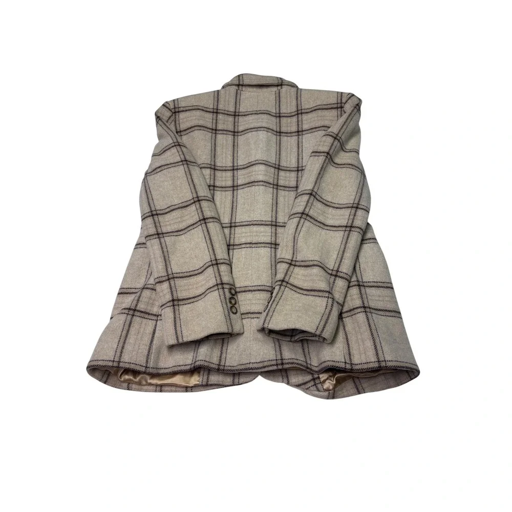 LL Bean Wool Cashmere Plaid Blazer Jacket Beige‎ Tan 10P Petite 0WL13
